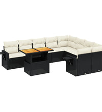 10-tlg. Garten-Sofagarnitur mit Kissen Schwarz Poly Rattan