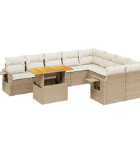 10-tlg. Garten-Sofagarnitur mit Kissen Beige Poly Rattan