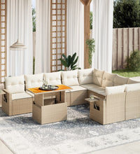 10-tlg. Garten-Sofagarnitur mit Kissen Beige Poly Rattan