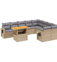 10-tlg. Garten-Sofagarnitur mit Kissen Beige Poly Rattan