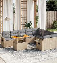 10-tlg. Garten-Sofagarnitur mit Kissen Beige Poly Rattan