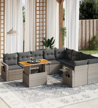 10-tlg. Garten-Sofagarnitur mit Kissen Grau Poly Rattan