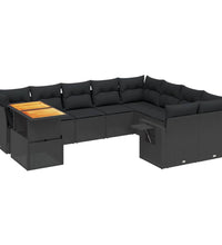 10-tlg. Garten-Sofagarnitur mit Kissen Schwarz Poly Rattan