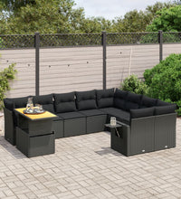 10-tlg. Garten-Sofagarnitur mit Kissen Schwarz Poly Rattan
