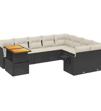 10-tlg. Garten-Sofagarnitur mit Kissen Schwarz Poly Rattan