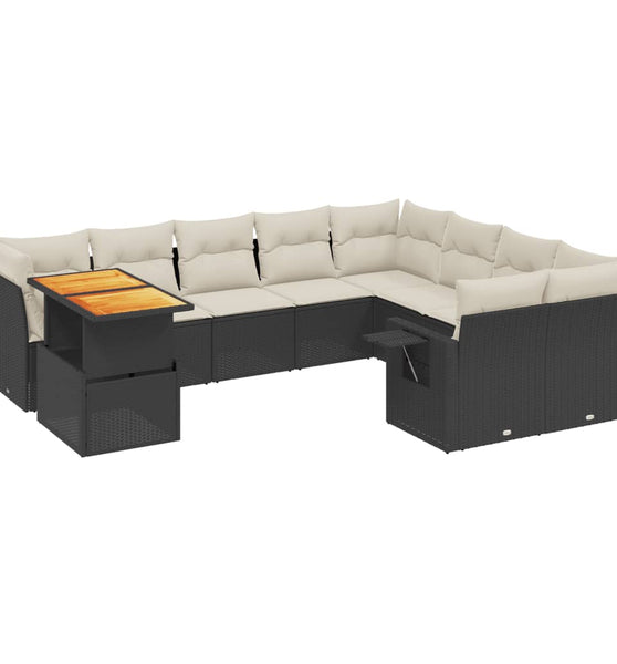 10-tlg. Garten-Sofagarnitur mit Kissen Schwarz Poly Rattan