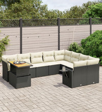 10-tlg. Garten-Sofagarnitur mit Kissen Schwarz Poly Rattan
