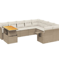10-tlg. Garten-Sofagarnitur mit Kissen Beige Poly Rattan