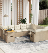 10-tlg. Garten-Sofagarnitur mit Kissen Beige Poly Rattan