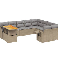 10-tlg. Garten-Sofagarnitur mit Kissen Beige Poly Rattan