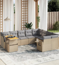 10-tlg. Garten-Sofagarnitur mit Kissen Beige Poly Rattan