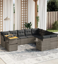 10-tlg. Garten-Sofagarnitur mit Kissen Grau Poly Rattan