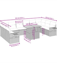 11-tlg. Garten-Sofagarnitur mit Kissen Schwarz Poly Rattan