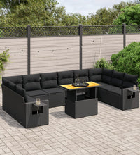 11-tlg. Garten-Sofagarnitur mit Kissen Schwarz Poly Rattan