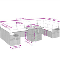 11-tlg. Garten-Sofagarnitur mit Kissen Schwarz Poly Rattan