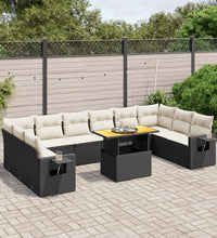 11-tlg. Garten-Sofagarnitur mit Kissen Schwarz Poly Rattan