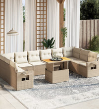 11-tlg. Garten-Sofagarnitur mit Kissen Beige Poly Rattan