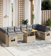 11-tlg. Garten-Sofagarnitur mit Kissen Beige Poly Rattan