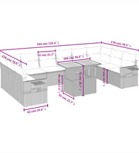 11-tlg. Garten-Sofagarnitur mit Kissen Grau Poly Rattan