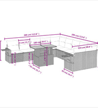 11-tlg. Garten-Sofagarnitur mit Kissen Schwarz Poly Rattan