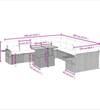 11-tlg. Garten-Sofagarnitur mit Kissen Schwarz Poly Rattan