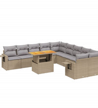 11-tlg. Garten-Sofagarnitur mit Kissen Beige Poly Rattan