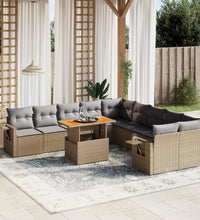 11-tlg. Garten-Sofagarnitur mit Kissen Beige Poly Rattan