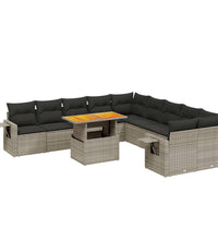 11-tlg. Garten-Sofagarnitur mit Kissen Grau Poly Rattan