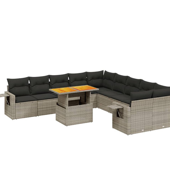 11-tlg. Garten-Sofagarnitur mit Kissen Grau Poly Rattan