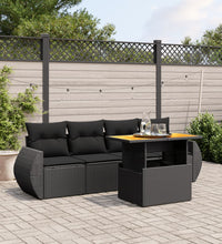 5-tlg. Garten-Sofagarnitur mit Kissen Schwarz Poly Rattan