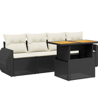 5-tlg. Garten-Sofagarnitur mit Kissen Schwarz Poly Rattan