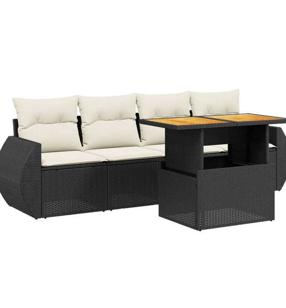5-tlg. Garten-Sofagarnitur mit Kissen Schwarz Poly Rattan