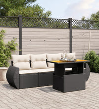 5-tlg. Garten-Sofagarnitur mit Kissen Schwarz Poly Rattan
