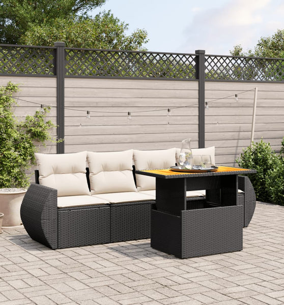 5-tlg. Garten-Sofagarnitur mit Kissen Schwarz Poly Rattan
