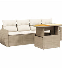 5-tlg. Garten-Sofagarnitur mit Kissen Beige Poly Rattan