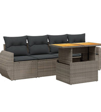 5-tlg. Garten-Sofagarnitur mit Kissen Grau Poly Rattan