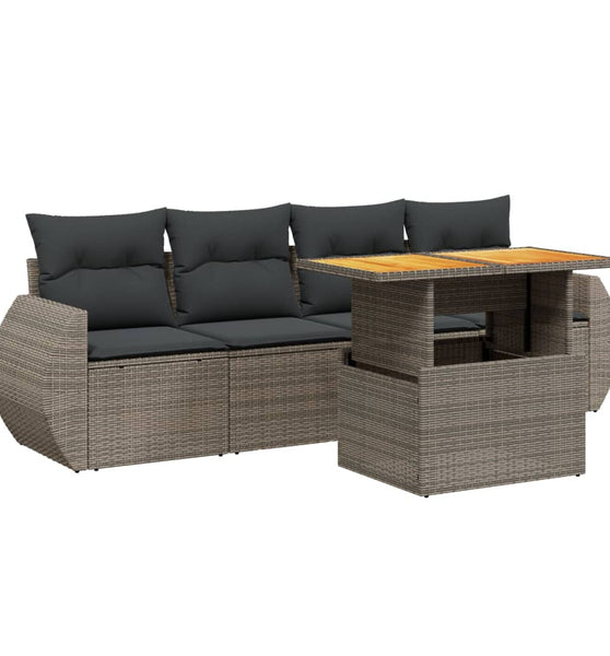 5-tlg. Garten-Sofagarnitur mit Kissen Grau Poly Rattan