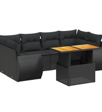 7-tlg. Garten-Sofagarnitur mit Kissen Schwarz Poly Rattan