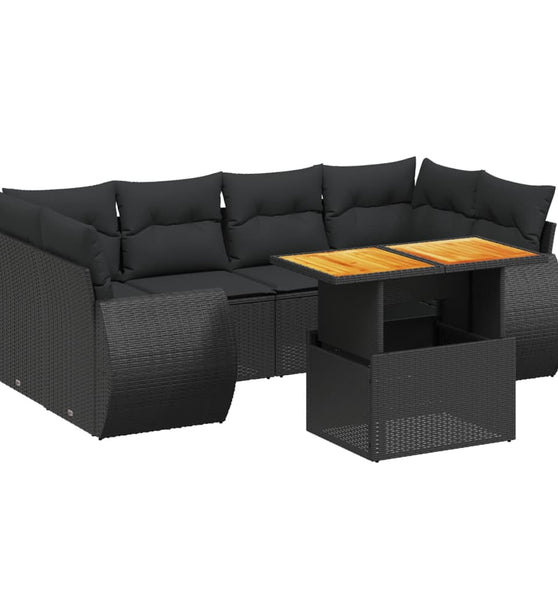 7-tlg. Garten-Sofagarnitur mit Kissen Schwarz Poly Rattan