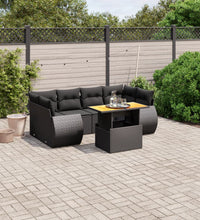 7-tlg. Garten-Sofagarnitur mit Kissen Schwarz Poly Rattan