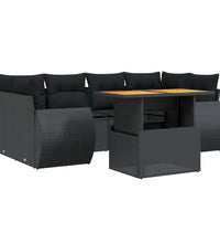 7-tlg. Garten-Sofagarnitur mit Kissen Schwarz Poly Rattan