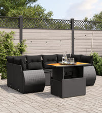 7-tlg. Garten-Sofagarnitur mit Kissen Schwarz Poly Rattan