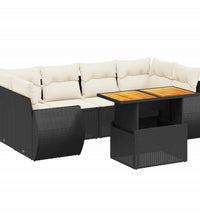 7-tlg. Garten-Sofagarnitur mit Kissen Schwarz Poly Rattan