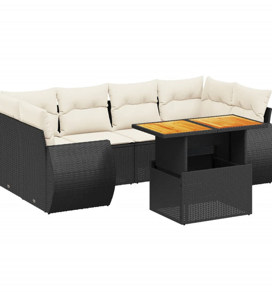7-tlg. Garten-Sofagarnitur mit Kissen Schwarz Poly Rattan