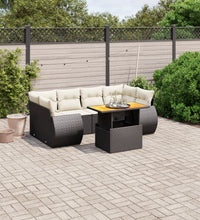 7-tlg. Garten-Sofagarnitur mit Kissen Schwarz Poly Rattan