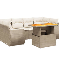 7-tlg. Garten-Sofagarnitur mit Kissen Beige Poly Rattan