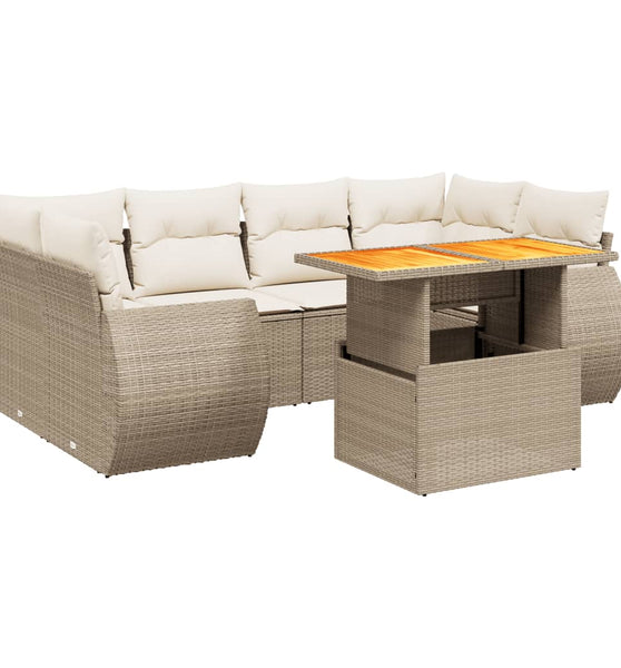 7-tlg. Garten-Sofagarnitur mit Kissen Beige Poly Rattan