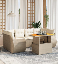 7-tlg. Garten-Sofagarnitur mit Kissen Beige Poly Rattan