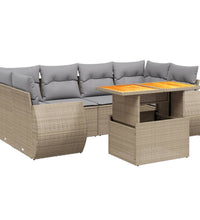 7-tlg. Garten-Sofagarnitur mit Kissen Beige Poly Rattan