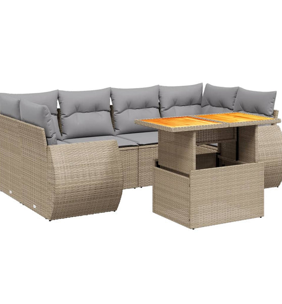 7-tlg. Garten-Sofagarnitur mit Kissen Beige Poly Rattan